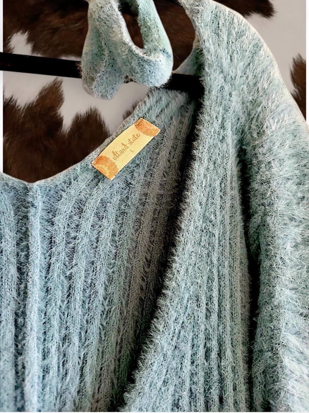 Altar'd State Fuzzy Ribbed V-Neck Sweater - Picture 2 of 2